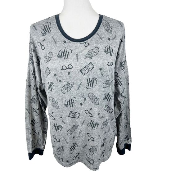 Wizarding World of Harry Potter Sweater Women Large Grey Blue AOP Pullover Sleep - Picture 1 of 12